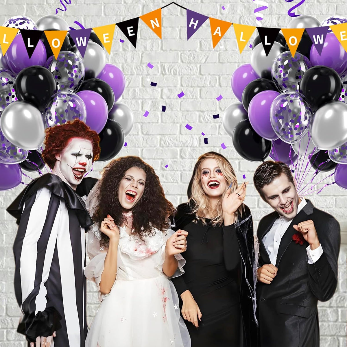 60pcs Purple and Black Balloons 12inch, Purple and Silver Balloon with Metallic Silver Confetti