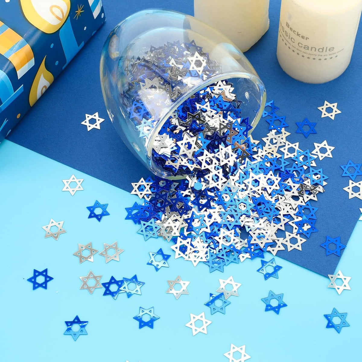 MARFOREVER Star of David Glitter Confetti, Hanukkah Confetti Table Decorations Chanukkah Metallic