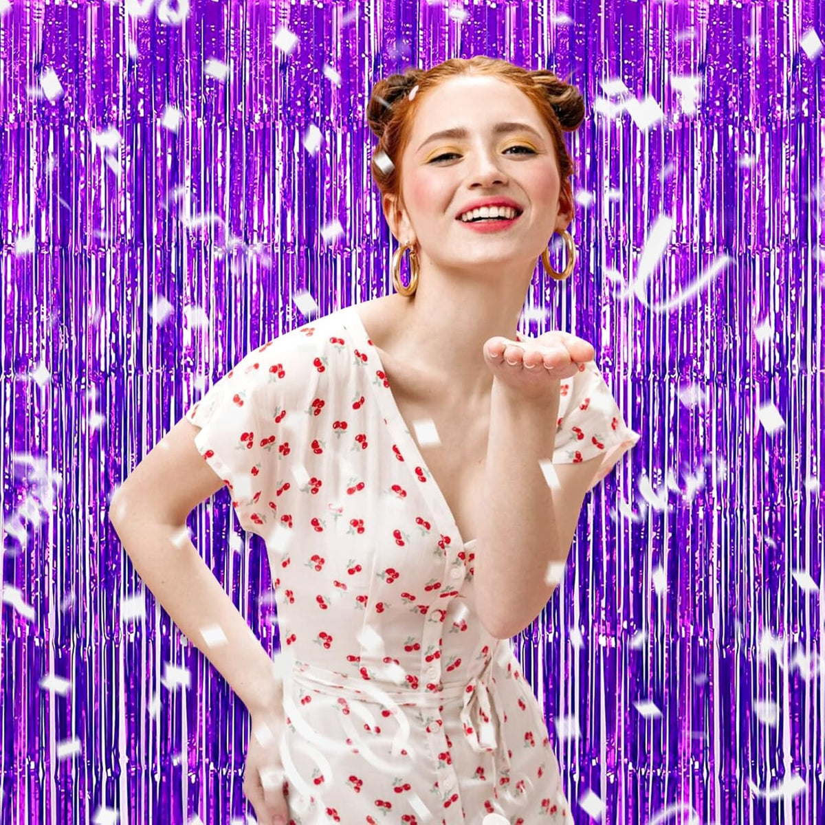 3 Pack Purple Foil Fringe Curtain Backdrop, 3.28Ft x 8.2Ft Metallic Tinsel Foil Fringe Streamer