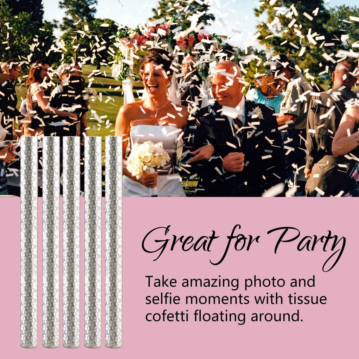 BATTIFE 30Pack White Confetti Wands, 14 Inch Tissue Paper Confetti, Flick Flutter Sticks for