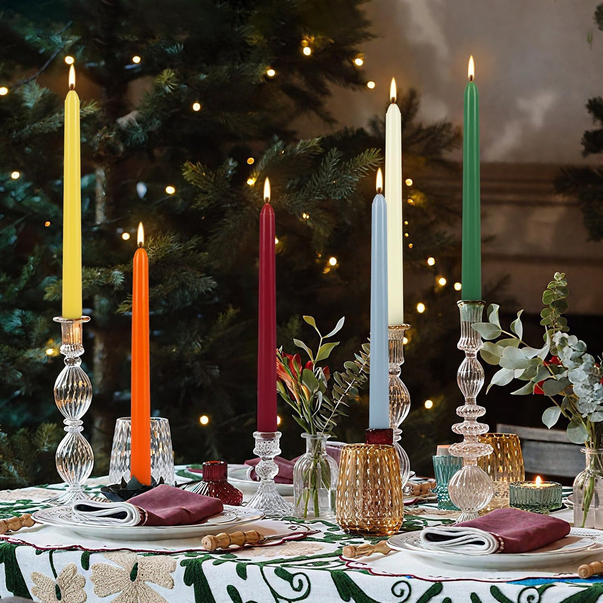 24 Colored Taper Candles, 7-8 Hours Burn Time, Unscented, Smokeless and Dripless, 0.75 x 10 Inch
