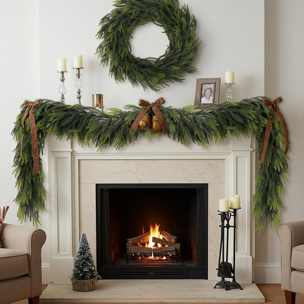 N&T NIETING 2 PCS Christmas Garland Norfolk Pine Garland Real Touch Faux Christmas Greenery Xmas