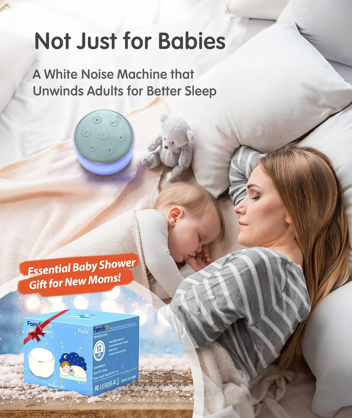 FamiSym White Noise Sound Machine Baby for Sleeping with Night Light – 34 Soothing Sounds