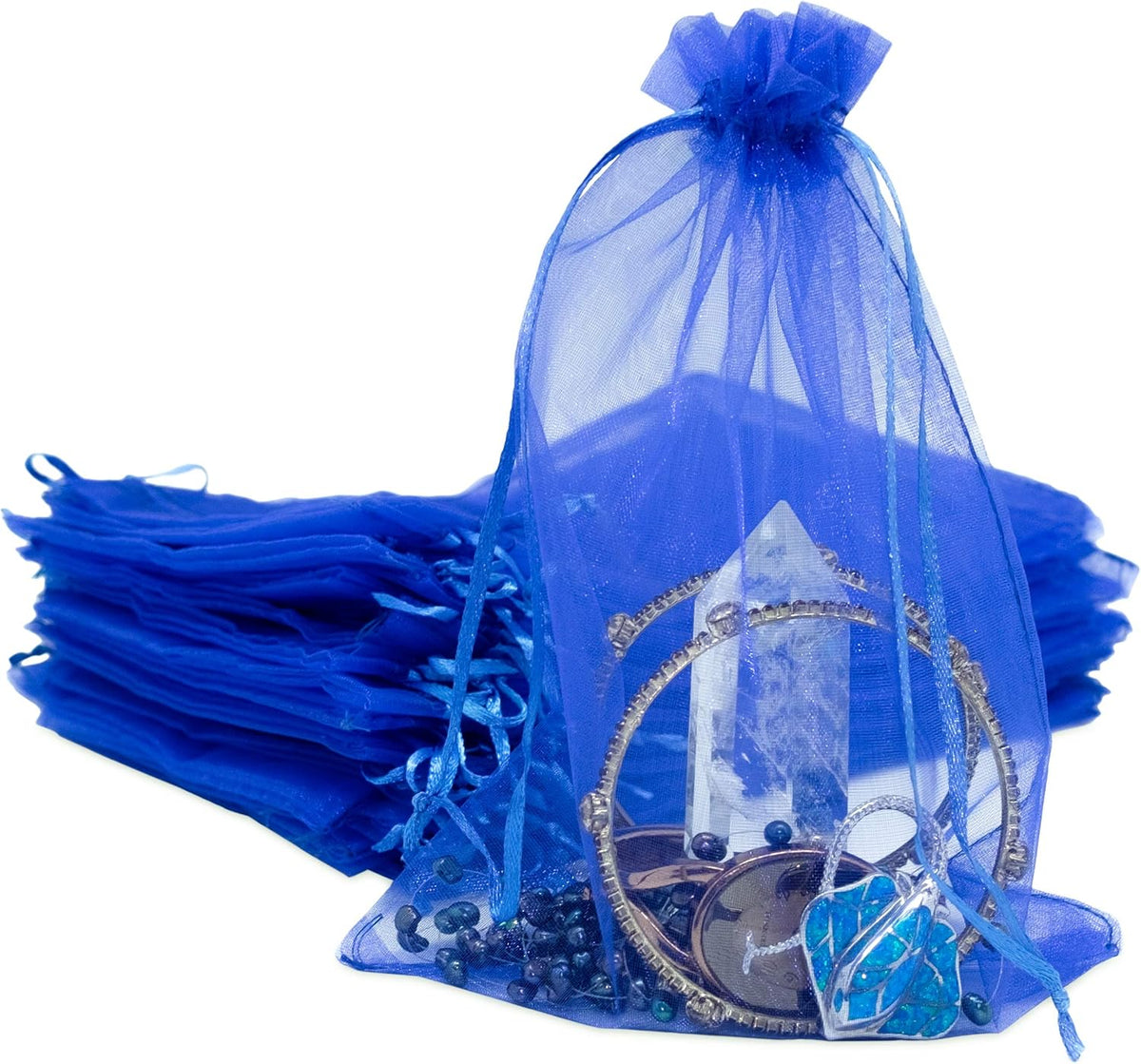 TheDisplayGuys 48-Pack 6x8 Royal Blue Sheer Organza Gift Bags with Drawstring, Jewelry Candy Treat