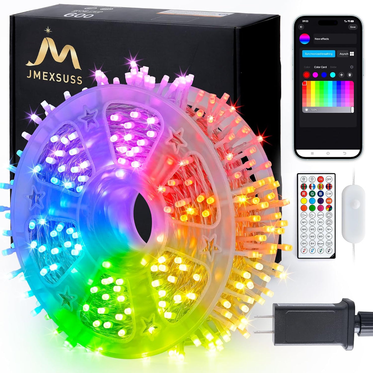 JMEXSUSS 600 LED RGB String Light Outdoor Indoor, Christmas Lights Outdoor Clear Wire Christmas