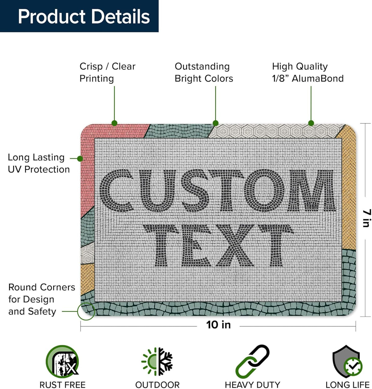 Custom Sign, Custom Street Sign, 11 Font Colors, 13 Font Styles, 4 Hole Options, 22 Sizes, 7x10