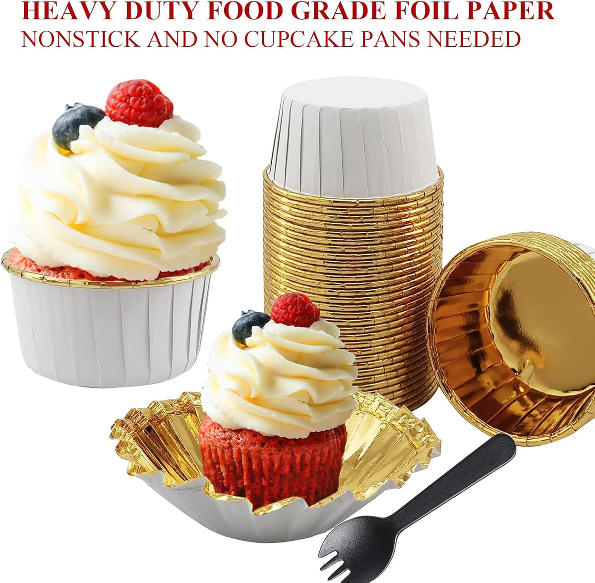 50 Pack Jumbo Cupcake Cups with Lids,LNYZQUS 5oz Foil Cupcake Muffin Liners,Disposable Ramekins