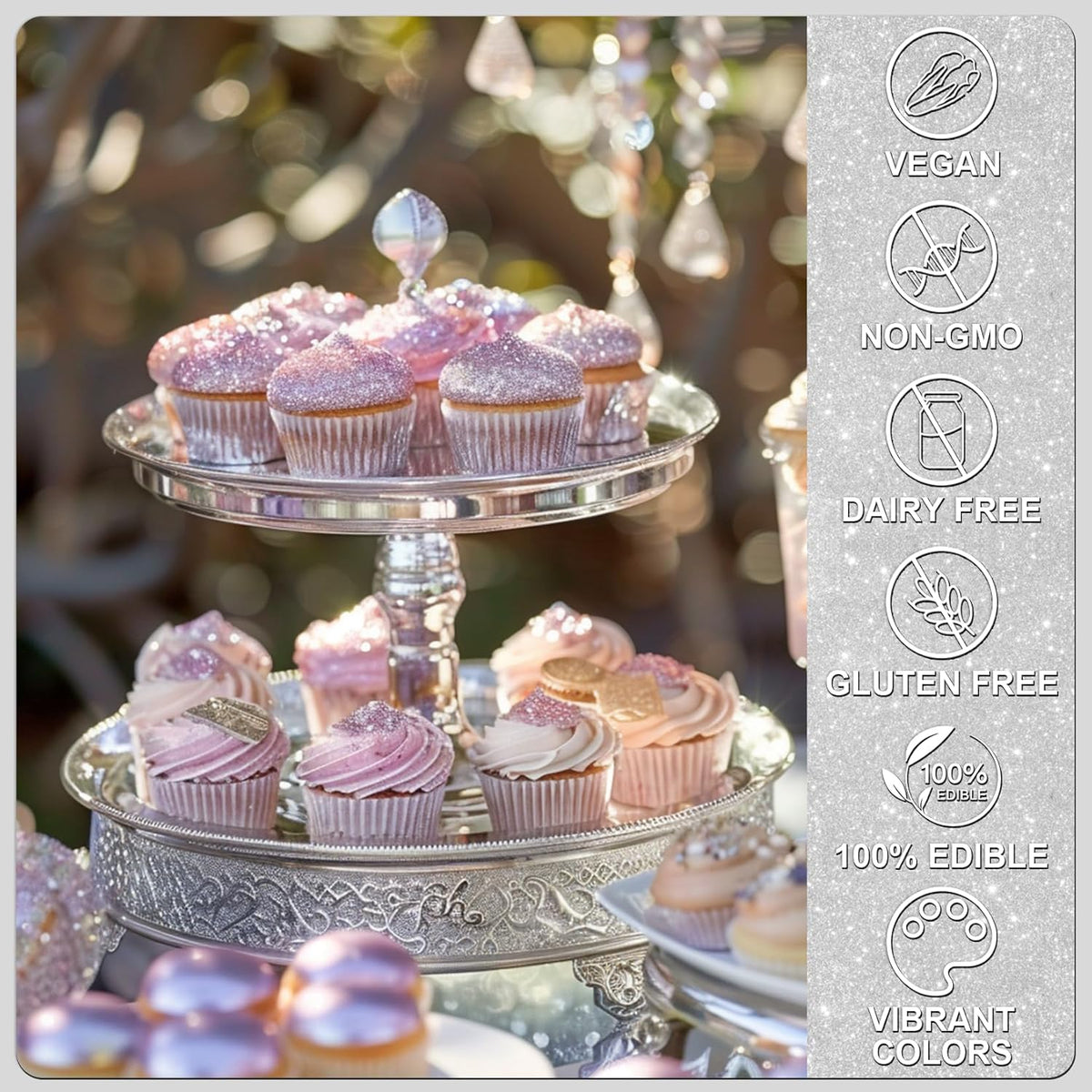 Silver Edible Glitter - 5g Food Grade Cake Decorating Shimmering Glitter, Edible Sprinkle Luster