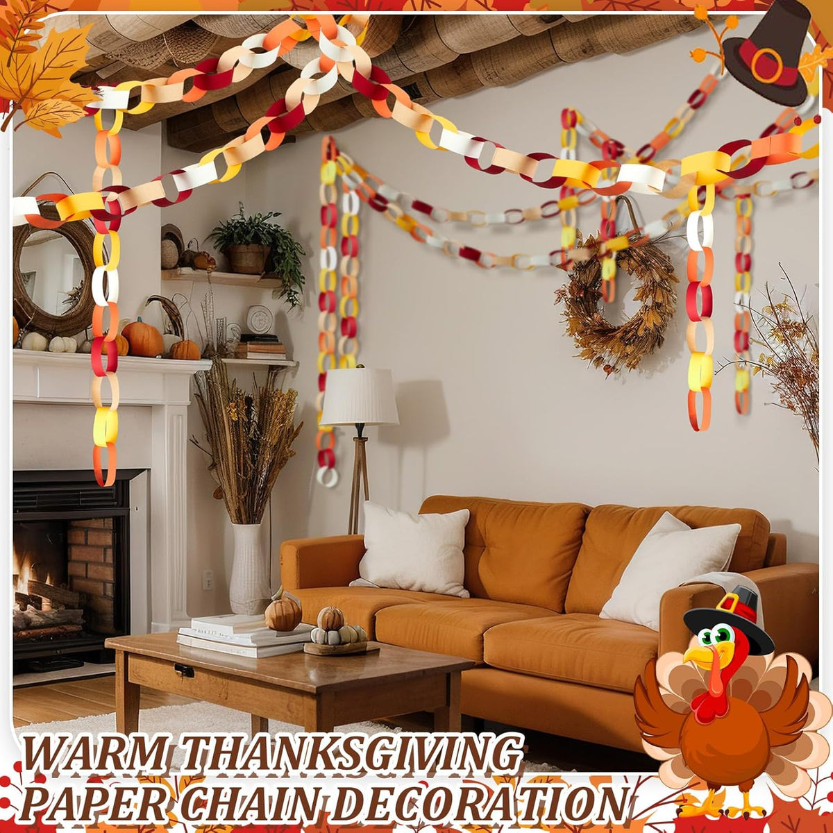 Lincia 600 Sheet Halloween Paper Chain Garland, Construction DIY Crafts Chain Strip for Fall