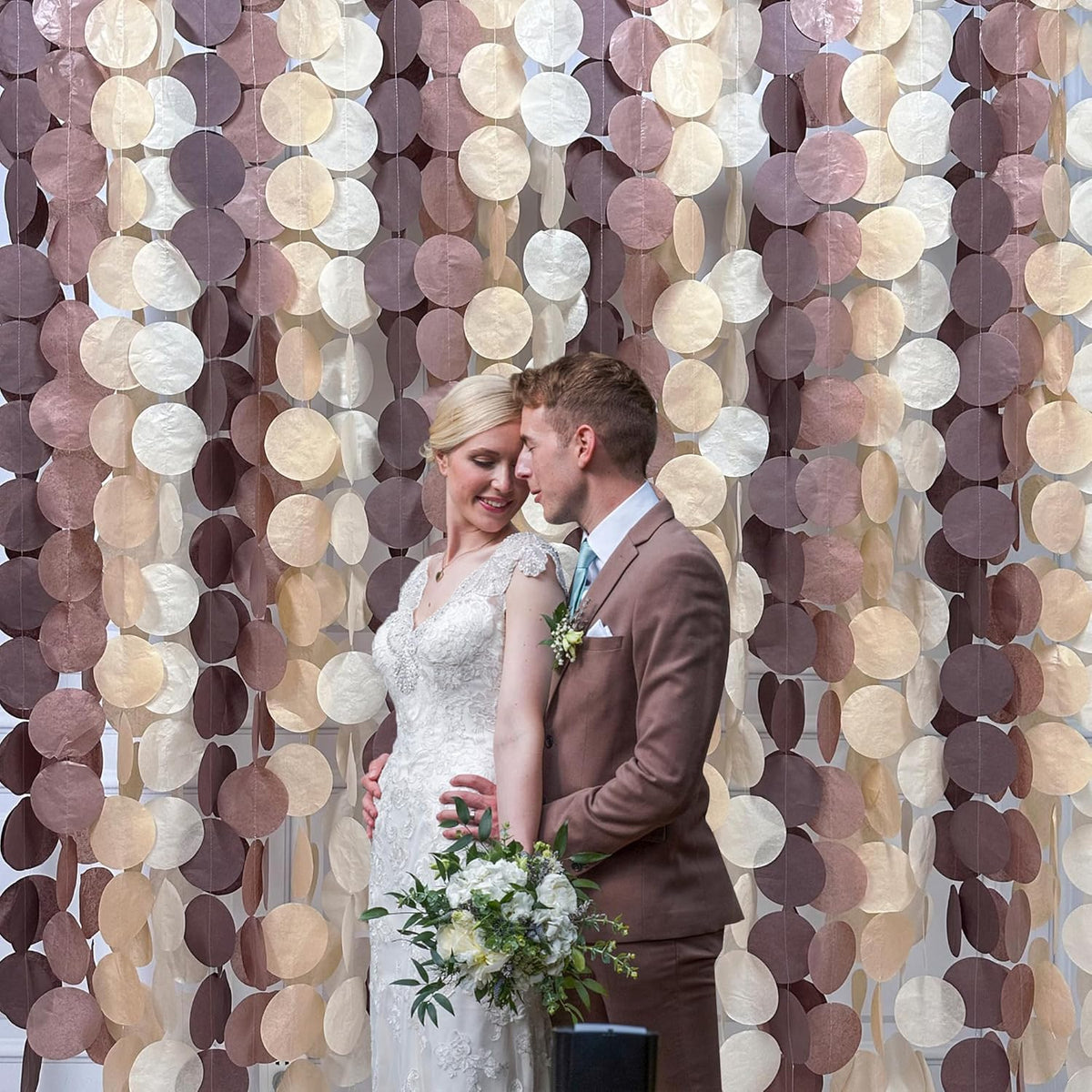 205Ft Brown Party Decorations Ombre Cream Tan Brown Boho Circle Dots Backdrop Streamer Tissue Paper