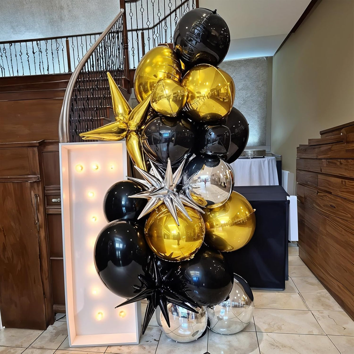 12Pcs Black Round Foil Balloons, 22" 15" 10" Metallic Black 4D Ball Balloons for Birthday