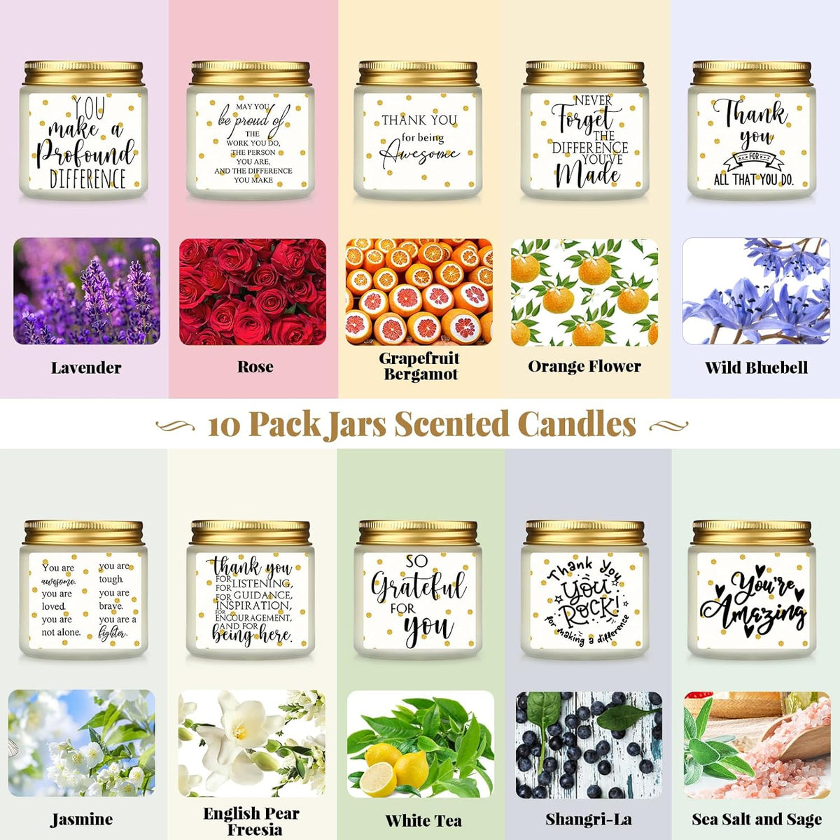 Roowest 10 Jars Thank You Gift Candles 3.5 oz Employee Appreciation Gifts Bulk Soy Wax Jar