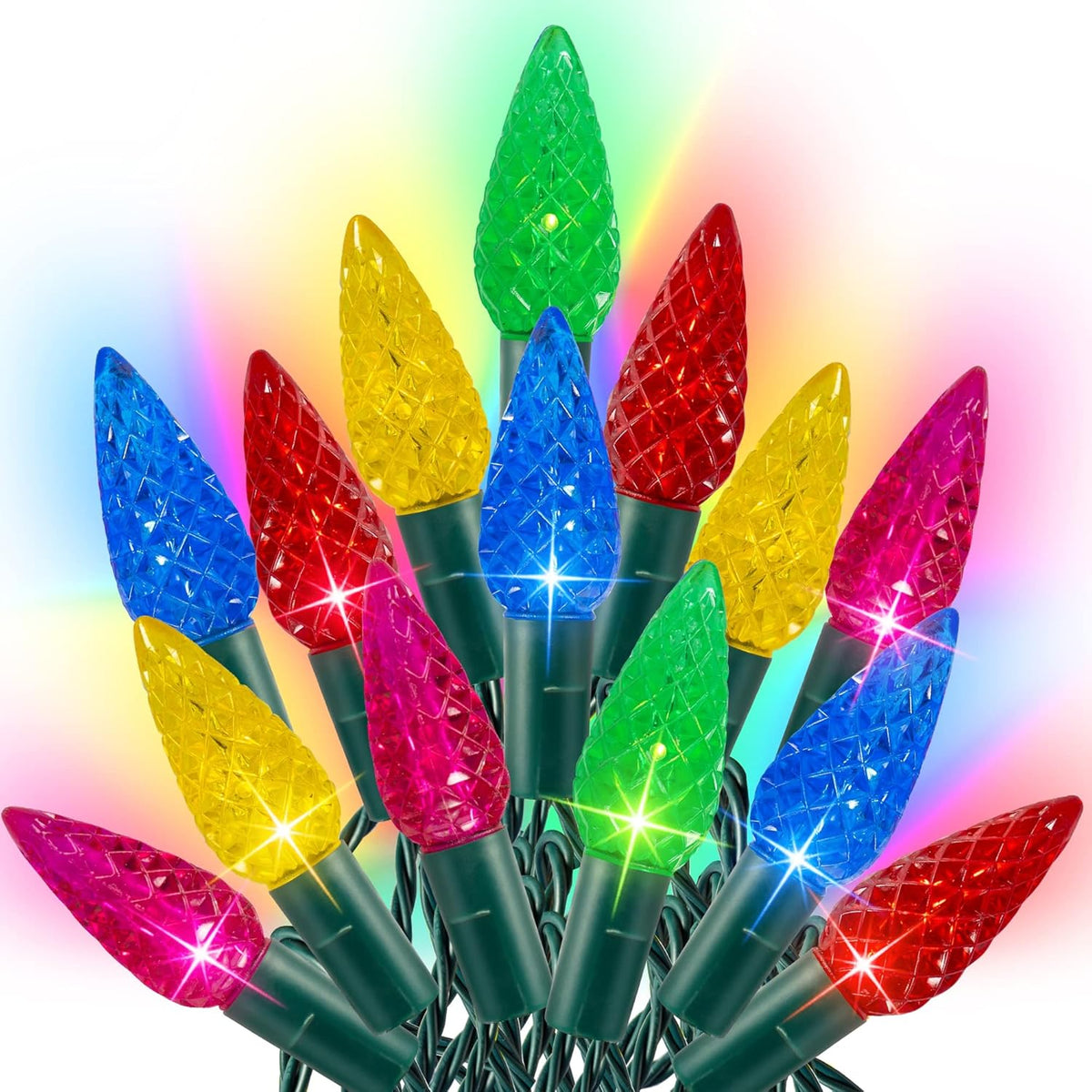Dazzle Bright C6 Christmas String Lights, 100 LED 33 FT Waterproof Green Wire Fairy Lights, 8 Modes