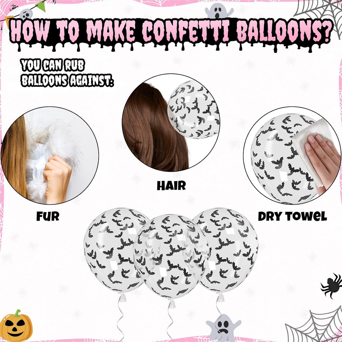 Pink Black Halloween Balloons Set, 50 Pcs White Spider Print Balloons, 12 Inch Pastel Pink Black
