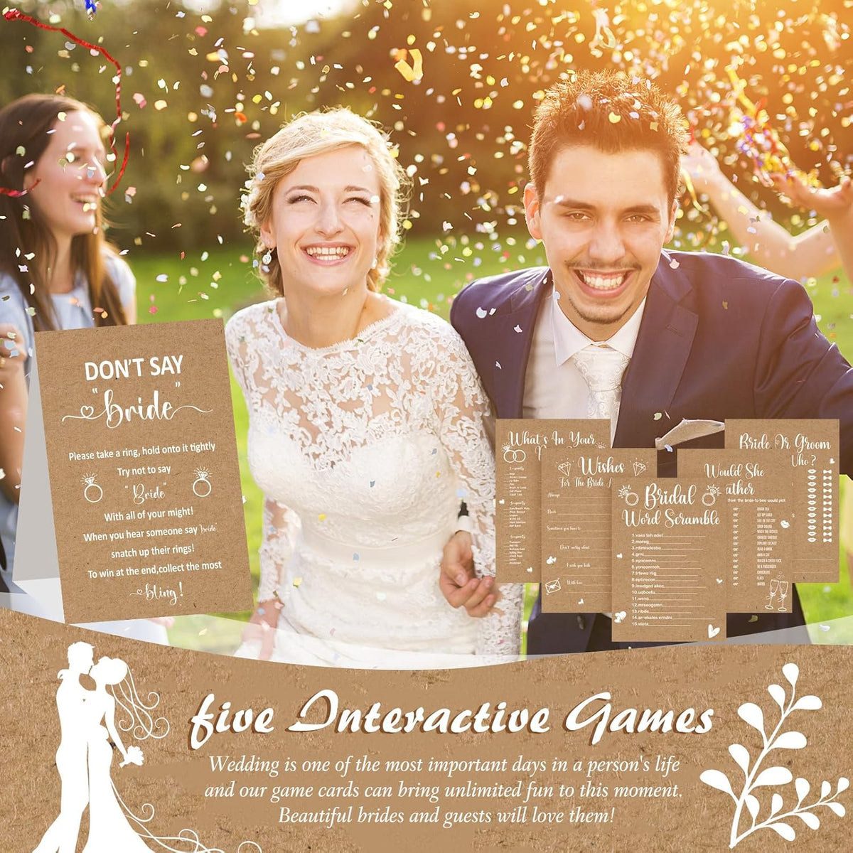 Estune 331 Pcs Bridal Shower Games Supplies, 5 Sets 250 Pcs Wedding Cards 1 Put a Ring on It Bridal