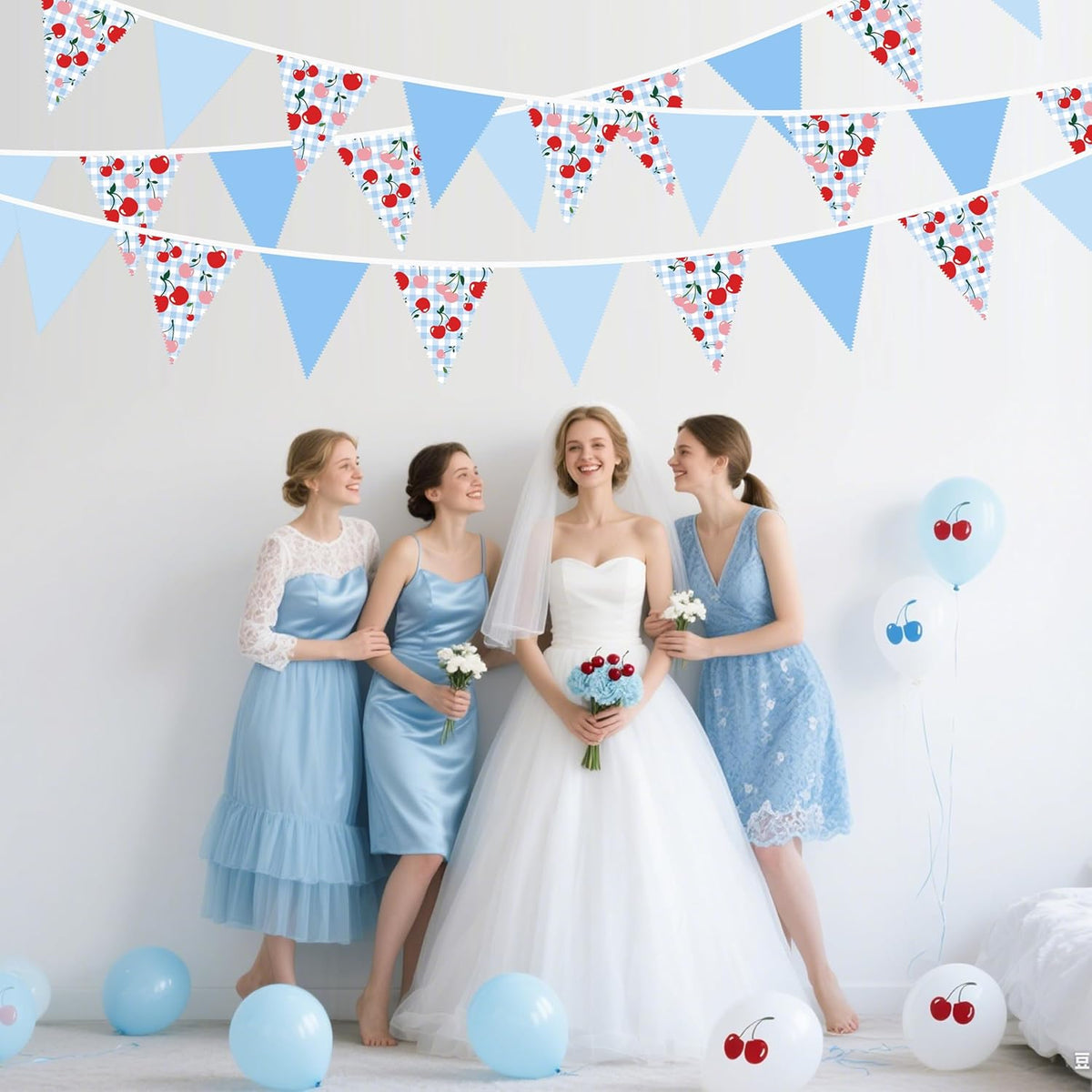 32Ft Blue Gingham Cheery Pennant Banner Fabric Triangle Flag Garland Streamers Party Decorations