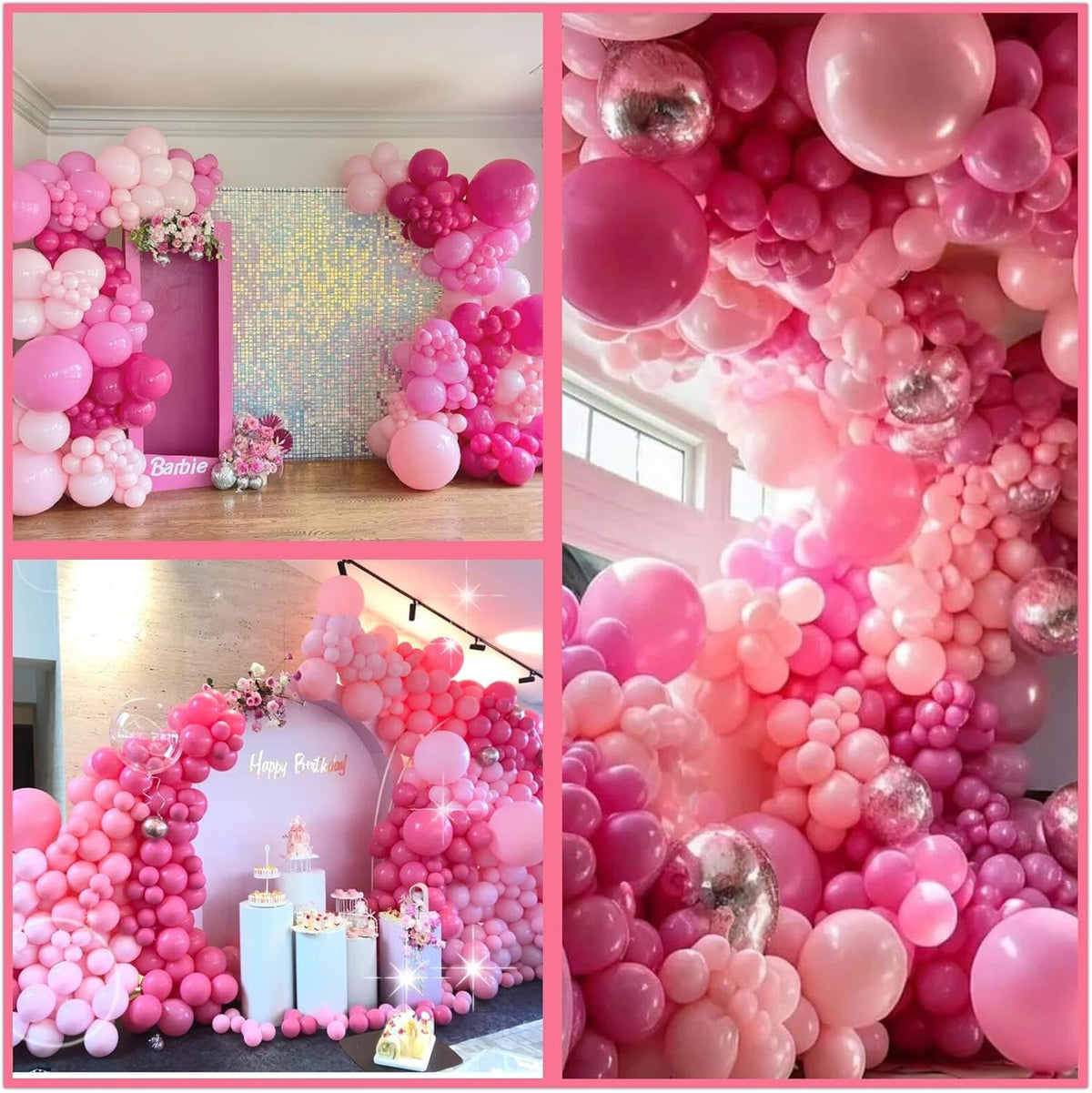 412Pcs Pink Balloon Garland Arch Kit,18 12 10 5 Inch Hot Pink Balloons Metallic Magenta Latex