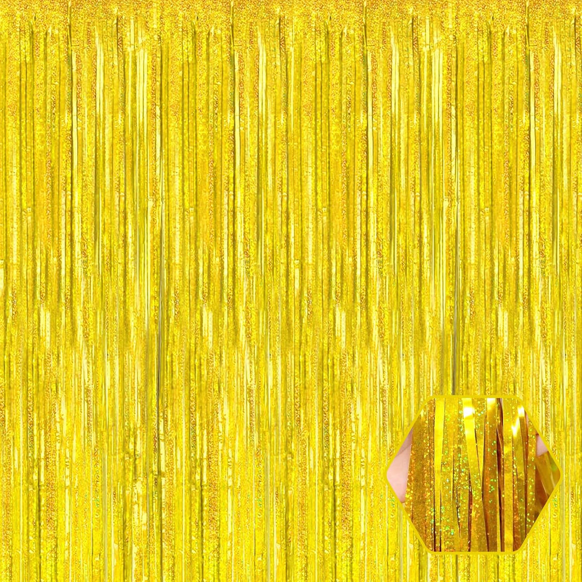 3 Pack Gold Foil Fringe Curtain Backdrop, 3.28Ft x 8.2Ft Metallic Tinsel Foil Fringe Streamer