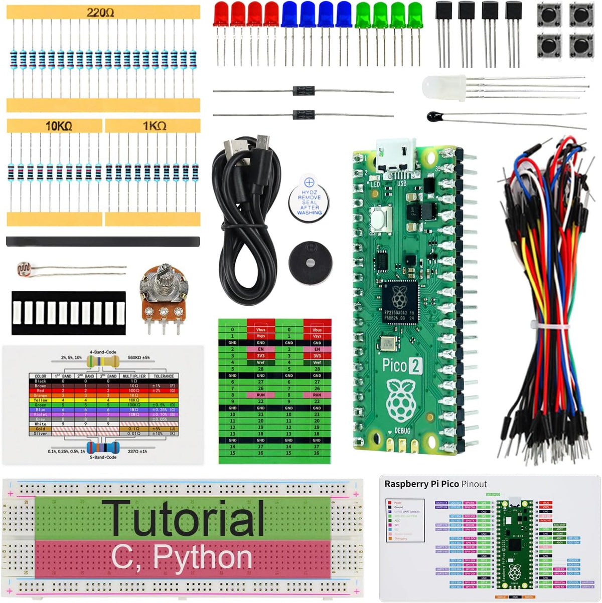 Freenove Basic Starter Kit for Raspberry Pi Pico 2 (Included), Dual Arm Cortex-M33 and Dual Hazard3