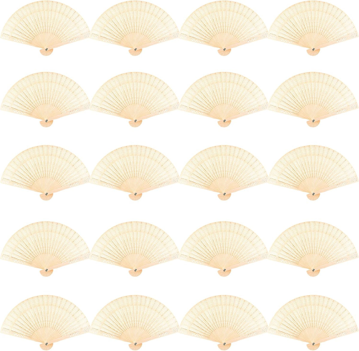 FEPITO 20 Pieces Wooden Handheld Paper Fan Wooden Folding Fans with Bamboos for Wedding Gift