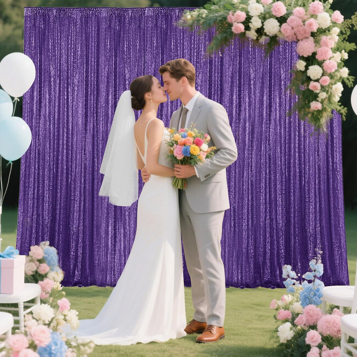 Purple Sequin Backdrop Curtain 2 Pieces 2FTx8FT Glitter Photography Backdrop for Party Wedding