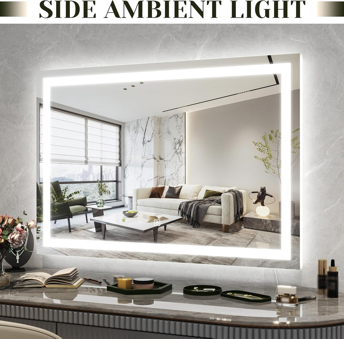 32x 22 Inch Large Lighted Vanity Mirror with Dimmable 3 Modes, LED Makeup Mirror for Bathroom ＆