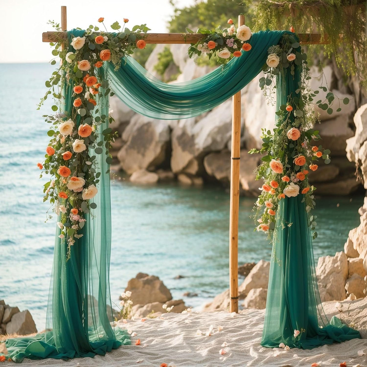 Wedding Arch Draping Fabric, 2 Panels 28" x 19Ft Emerald Green Arch Drapes Sheer Backdrop Curtain