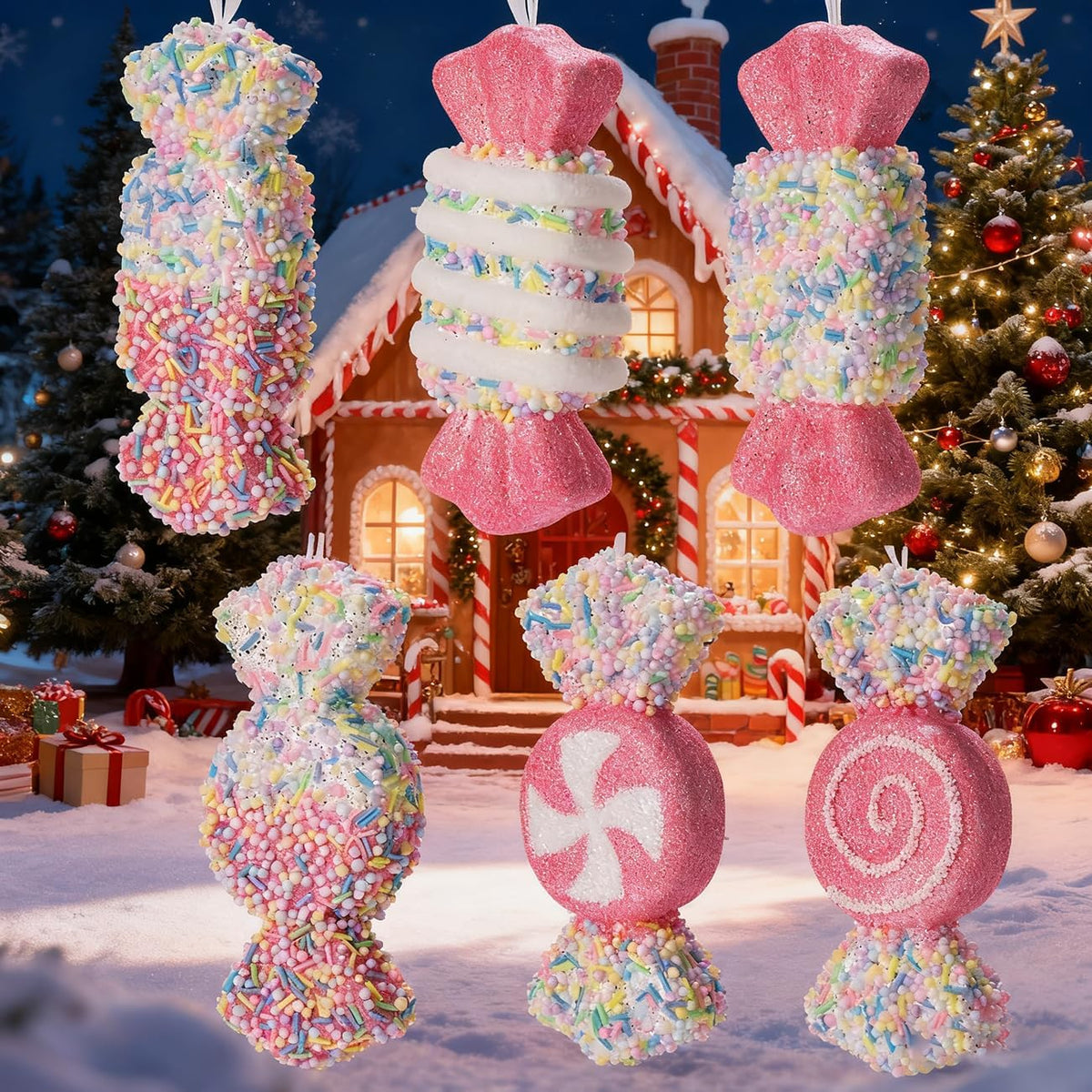 LANGXUN 6pcs Candy Land 2025 Xmas Birthday Party Wedding Suppiles Decoration, Hanging Candy Cane