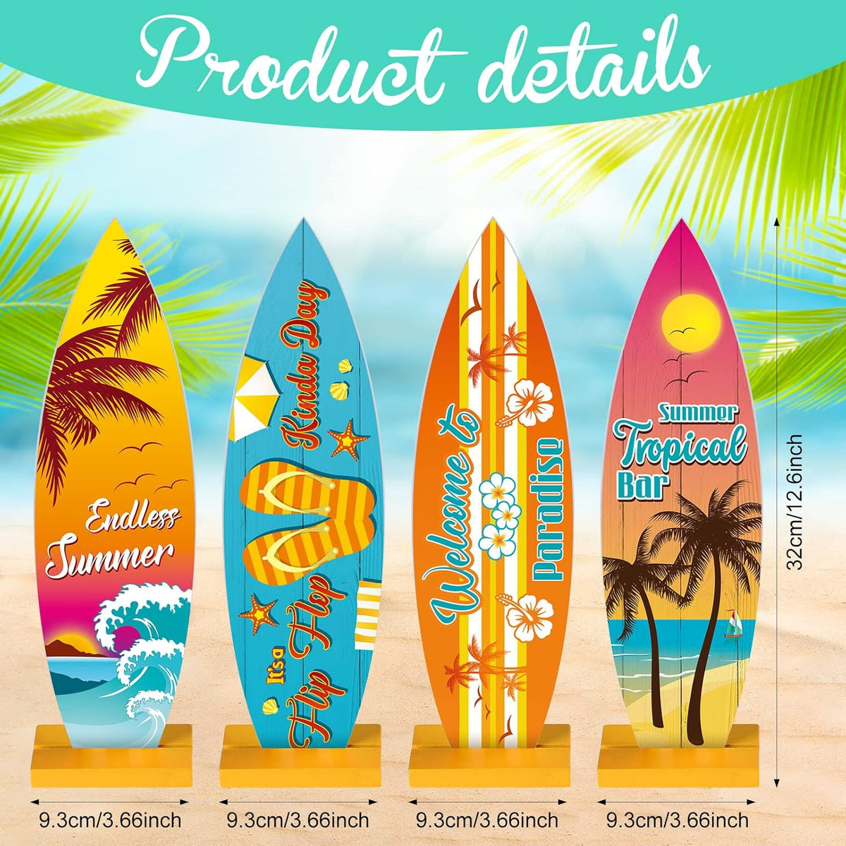 Blulu 4 Pcs Surfboard Table Decorations Surfboard Beach Signs Welcome to Paradise Sign Tropical Bar