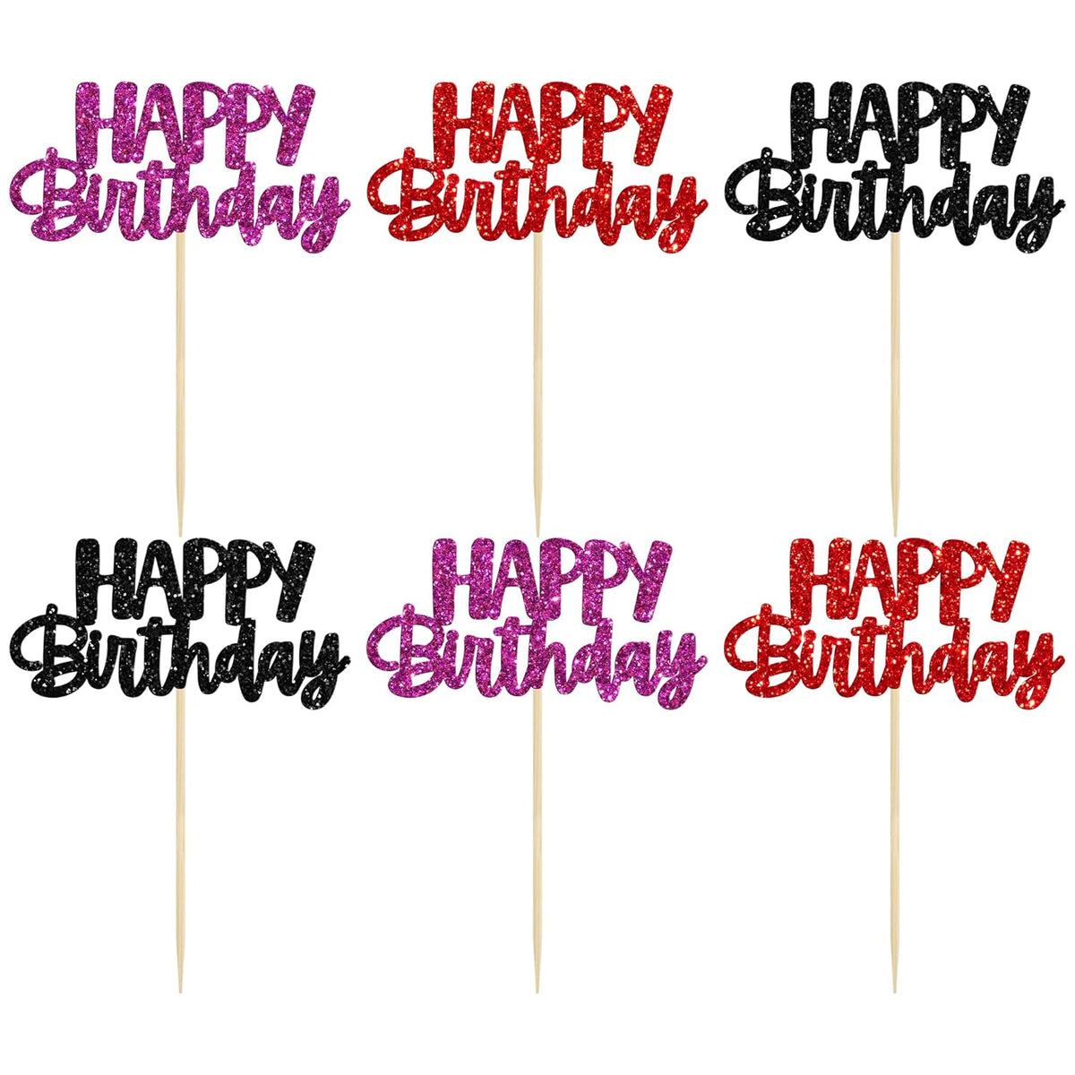 Gyufise 24Pcs Happy Birthday Cupcake Toppers Glitter Birthday Cupcake Food Picks for Celebrating