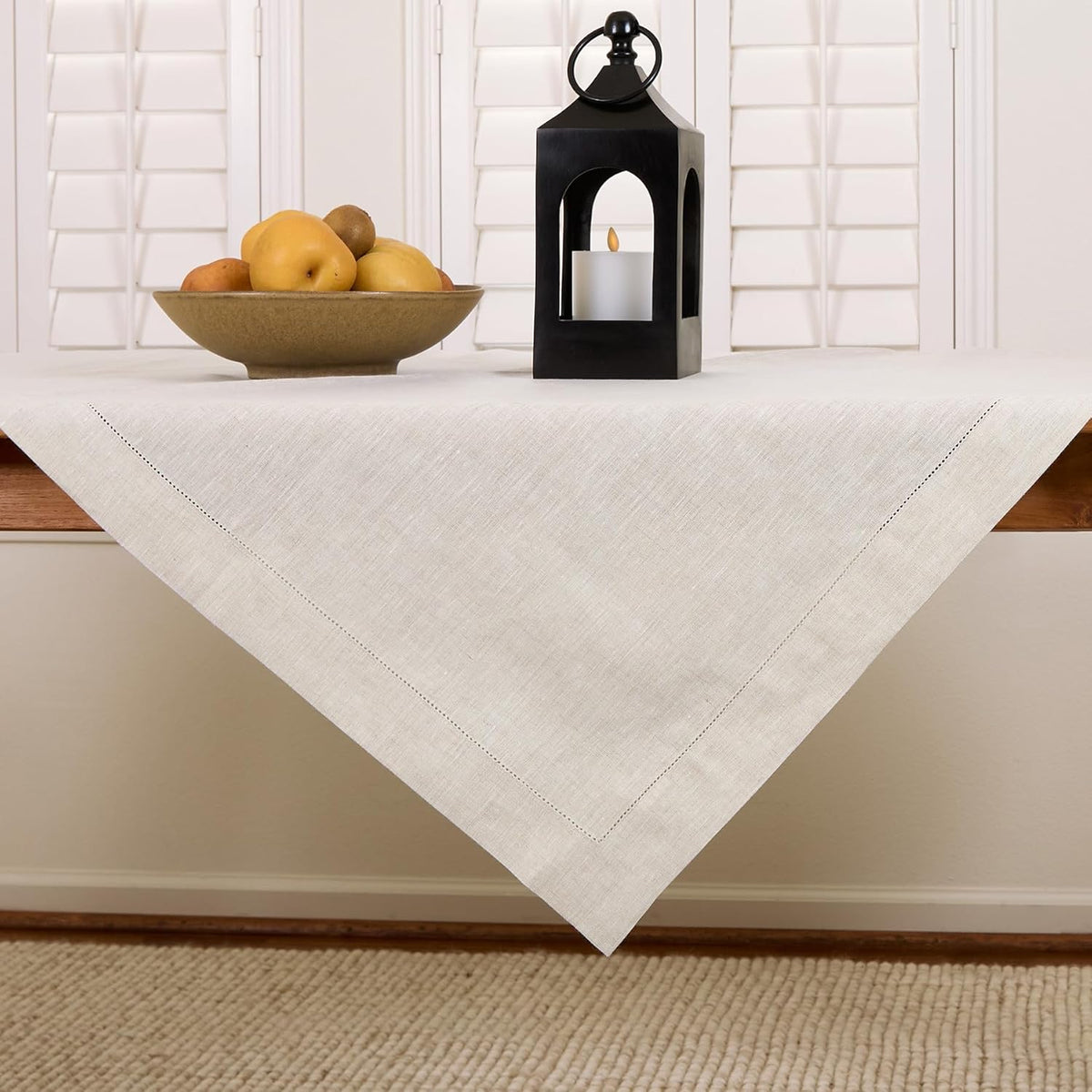 Solino Home Light Natural Linen Tablecloth 52 x 52 Inch - 100% Pure Linen Square Table Throw
