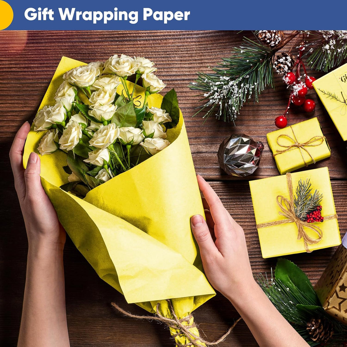 Vanhench 30"×1200"(100') Yellow Wrapping Paper Roll, Art Craft Paper, Color Bulletin Board Paper