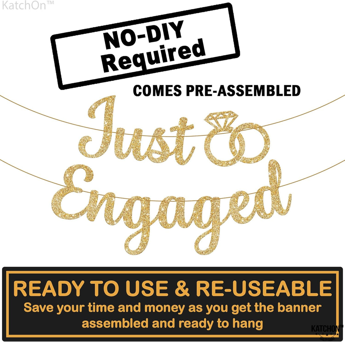 KatchOn, Glitter Gold Just Engaged Banner - 10 Feet, No DIY | Engagement Banner for Just Engaged