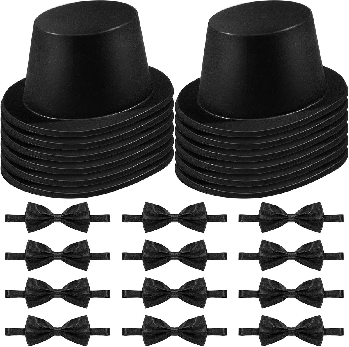 SATINIOR Magician Costume Headwear Set, Includes 12 Pieces Black Top Hat and 12 Bow Ties