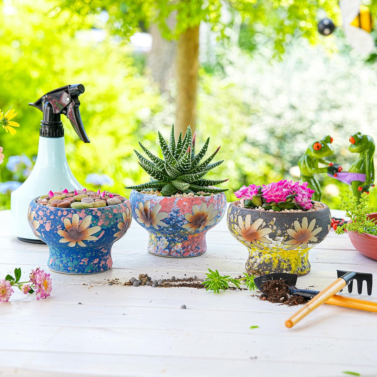 Sungmor Small Succulent Planters Set of 3, Beautiful Hand Crafted Ceramic Plant Pots Cute Cactus