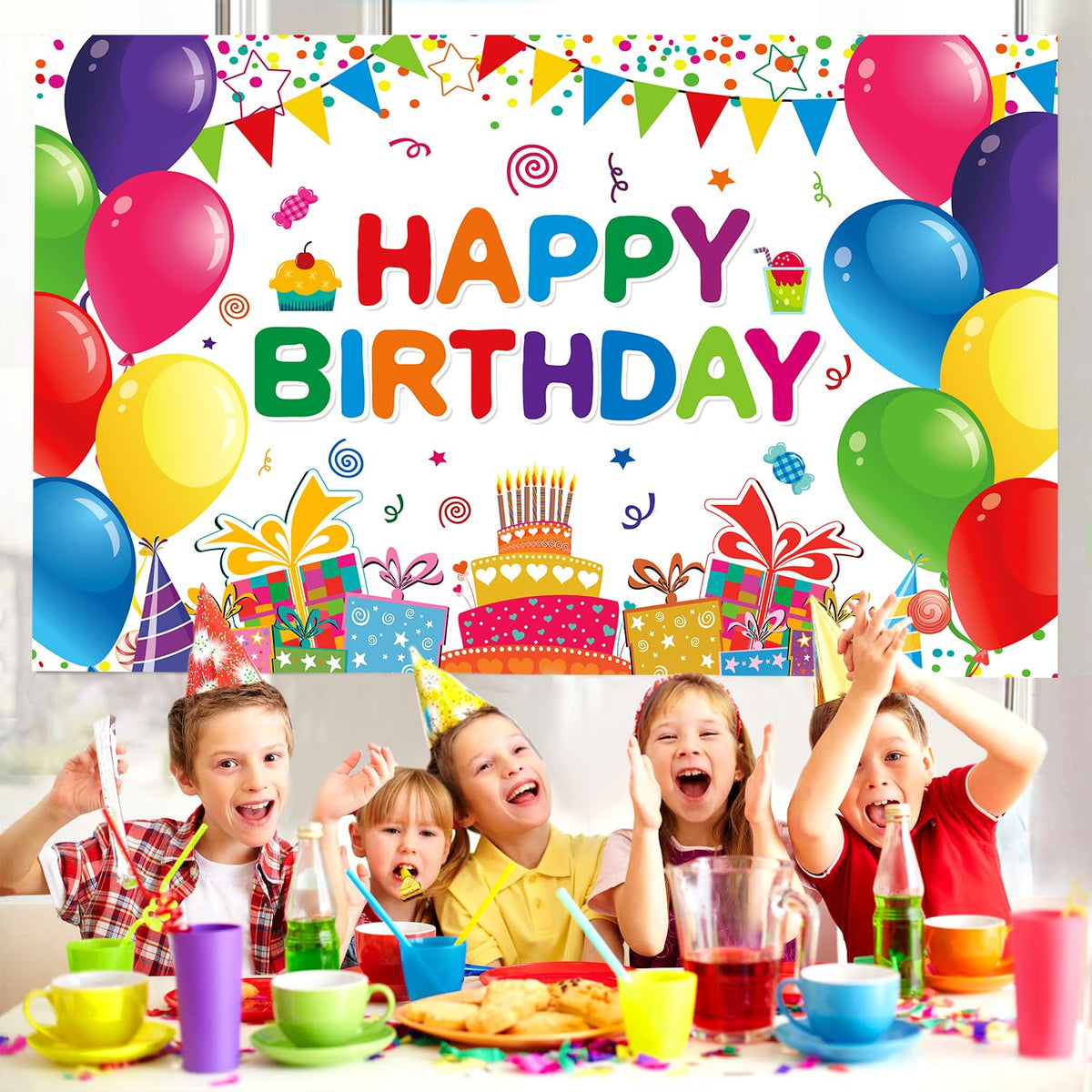Happy Birthday Backdrop Banner Colorful Birthday Decorations Large Yard Sign for Women Men Girls