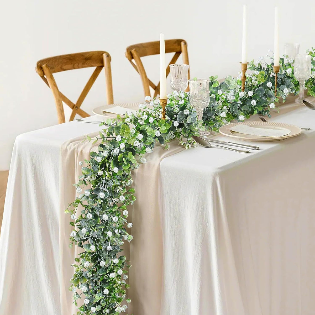 SOMYTING Artificial Eucalyptus Garland 2 Packs 6Ft Faux Eucalyptus Garlands Eucalyptus Leaves Table