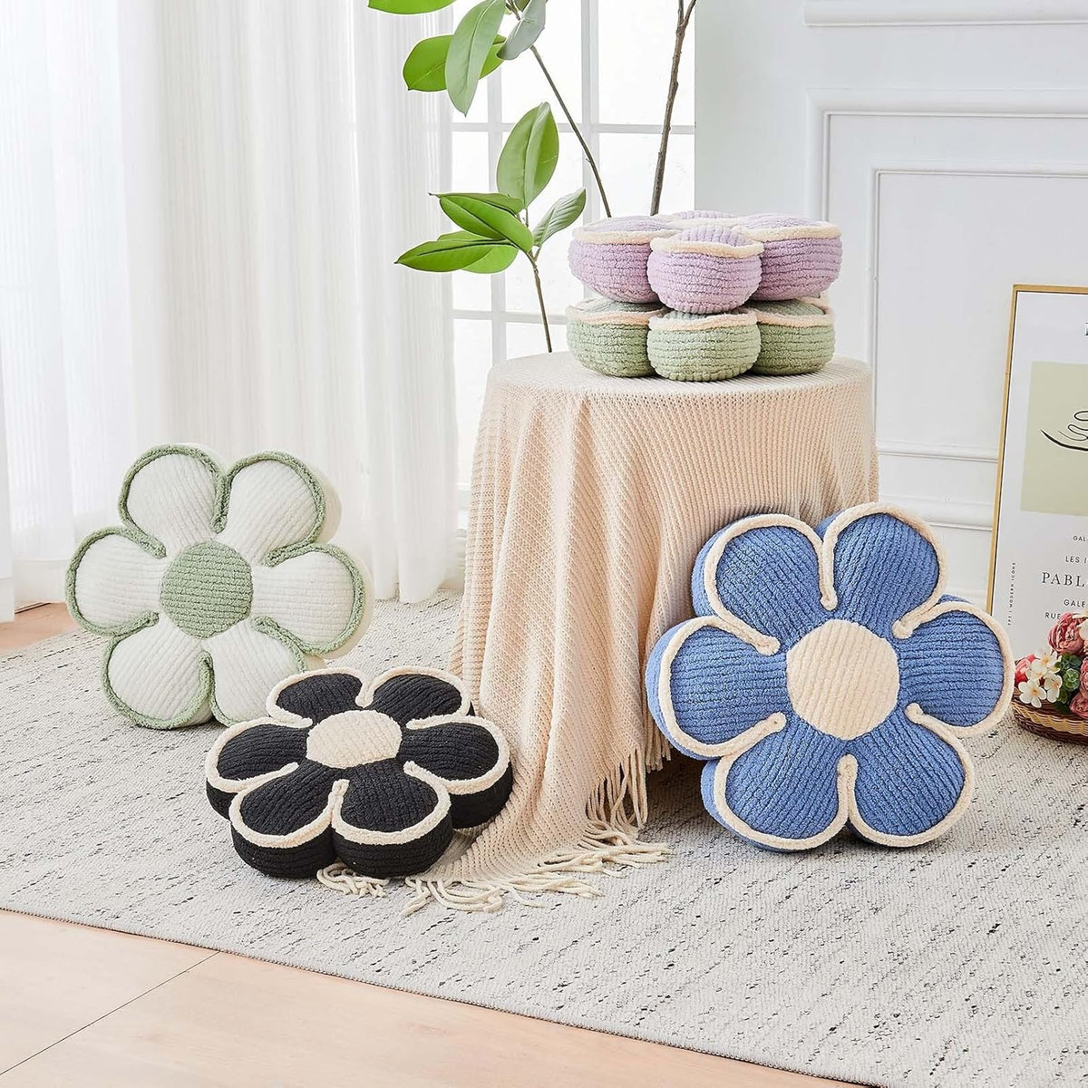 Flower Pillow, Soft Flower Decorative Throw Pillow, Cute Daisy Flower Shaped Seating Floor Cushion