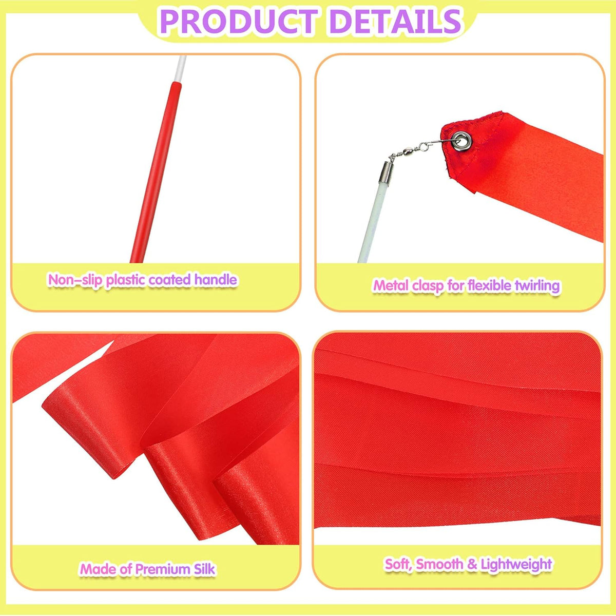 Yilloog 50 Pcs Ribbon Dancing Wands Party Favors, 78.7 Inch Artistic Gymnastics Ribbon Streamers