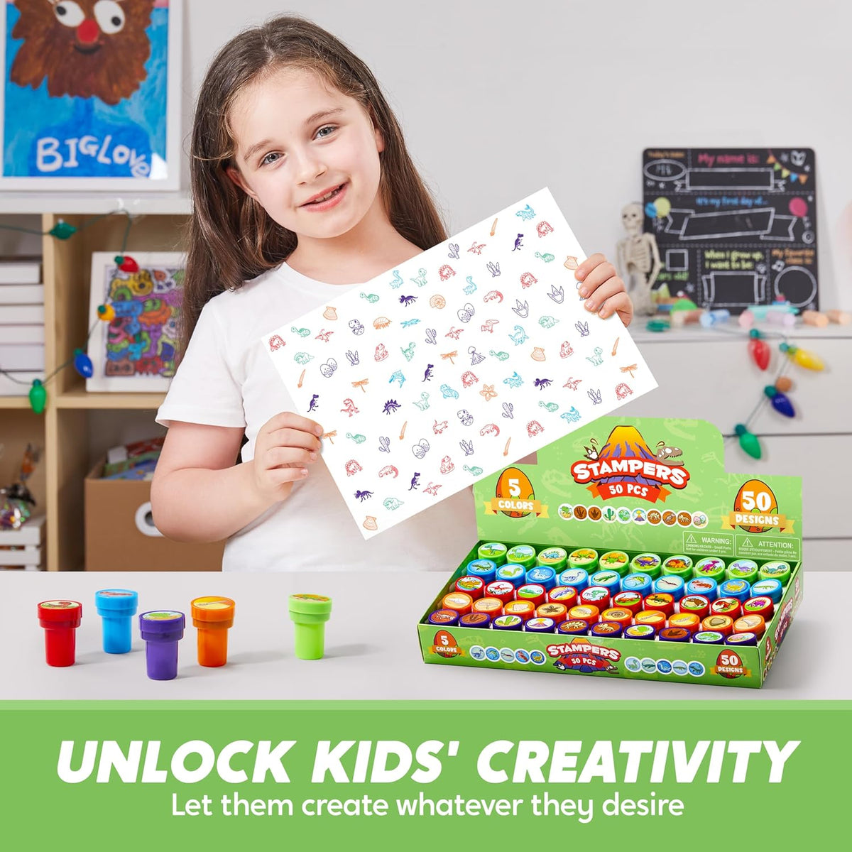 JOYIN 50PCS Dinosaur Stamps for Kids, 50 Different Designs, Fossils, Sea Creatures, Stamps for