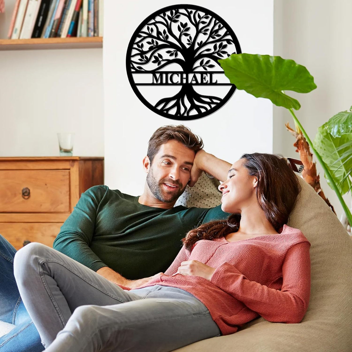 Personalized Wedding Gift for Couple, Custom Tree of Life Metal Wall Art Sign, Monogram Family Last