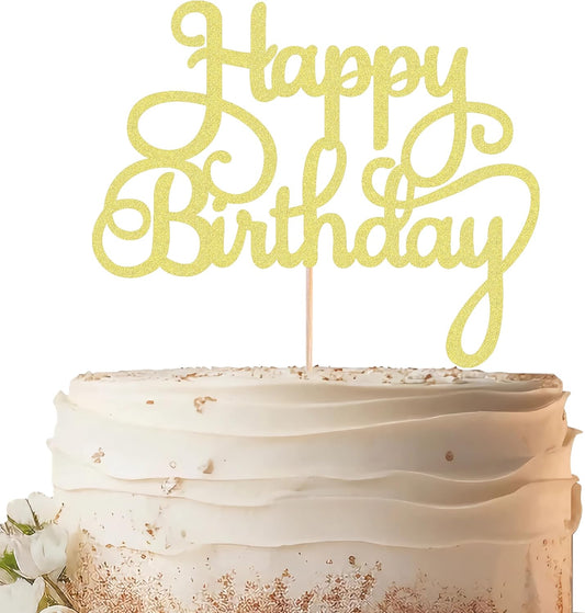 Happy Birthday Cake Topper - Gold Glitter Birthday Party Cake Decoration Supplies - Happy Birthday