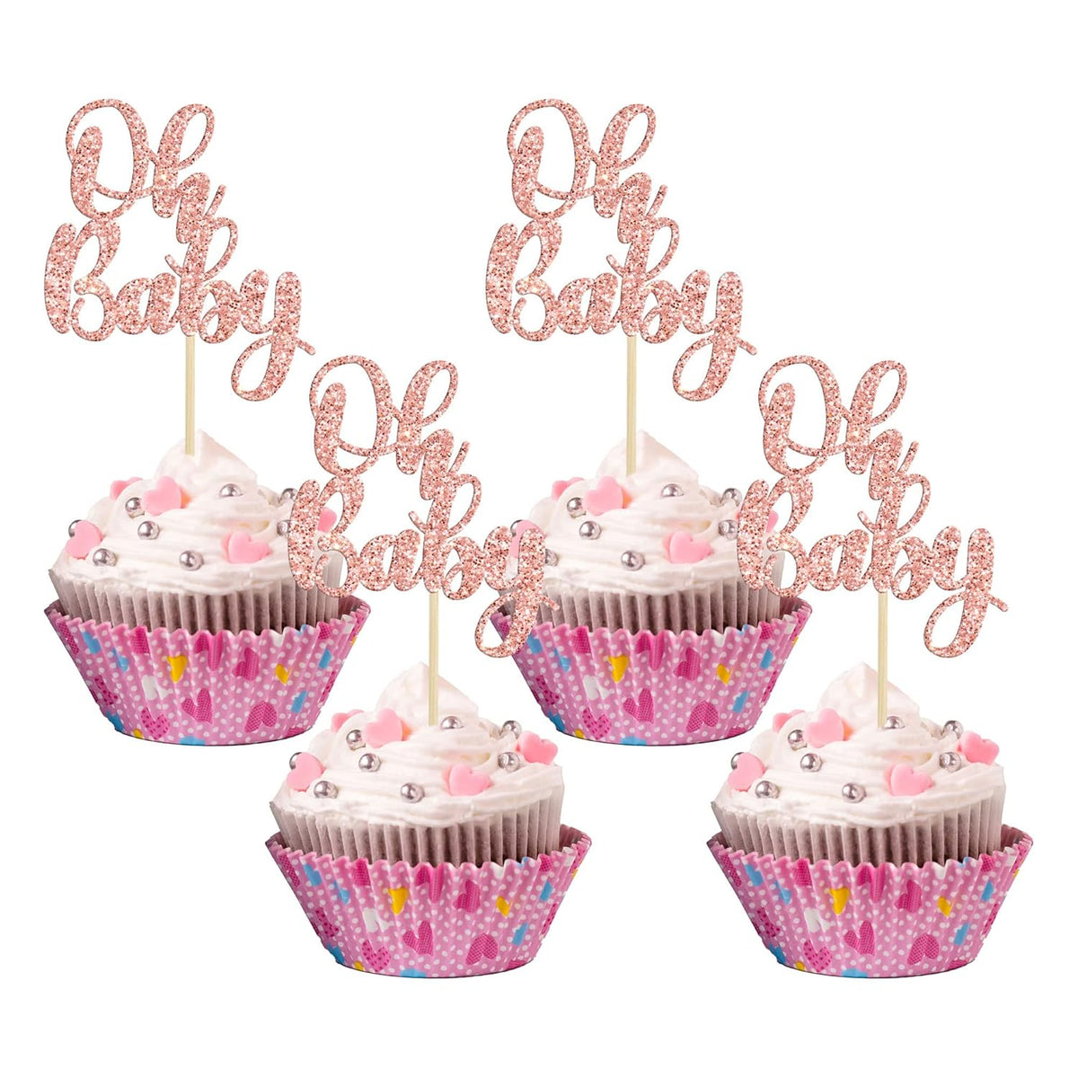 Gyufise 36 Pack Oh Baby Cupcake Toppers Glitter Baby Shower Cupcake Picks Decorations for