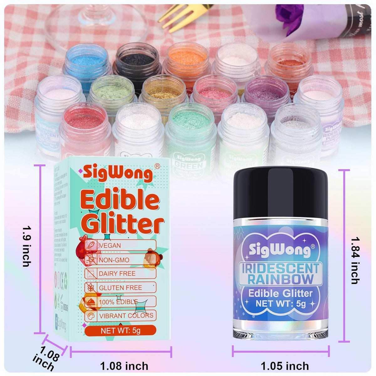 Iridescent Rainbow Edible Glitter - 5g Food Grade Cake Decorating Shimmering Glitter, Edible