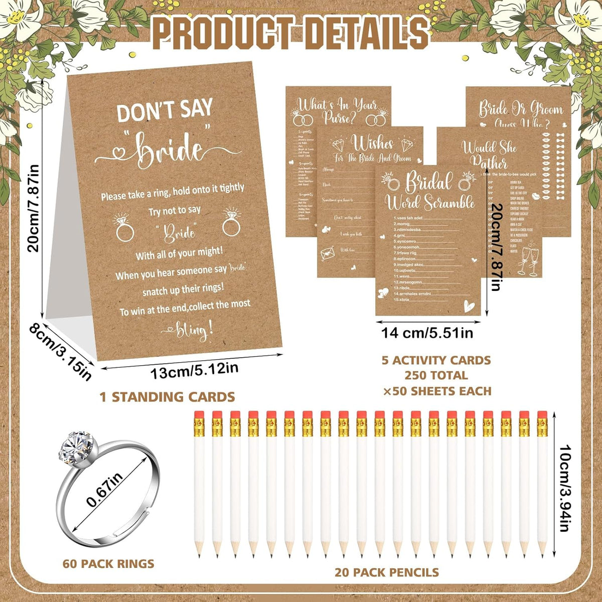 Estune 331 Pcs Bridal Shower Games Supplies, 5 Sets 250 Pcs Wedding Cards 1 Put a Ring on It Bridal