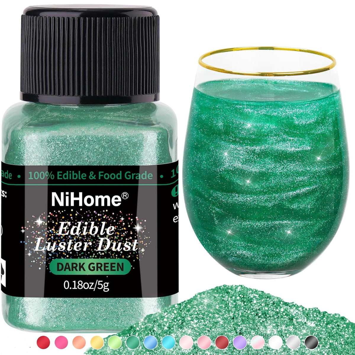 NiHome Edible Food-Grade Glimmer Powder Glitter Luster Dust Metallic Food Decorating Sprinkle