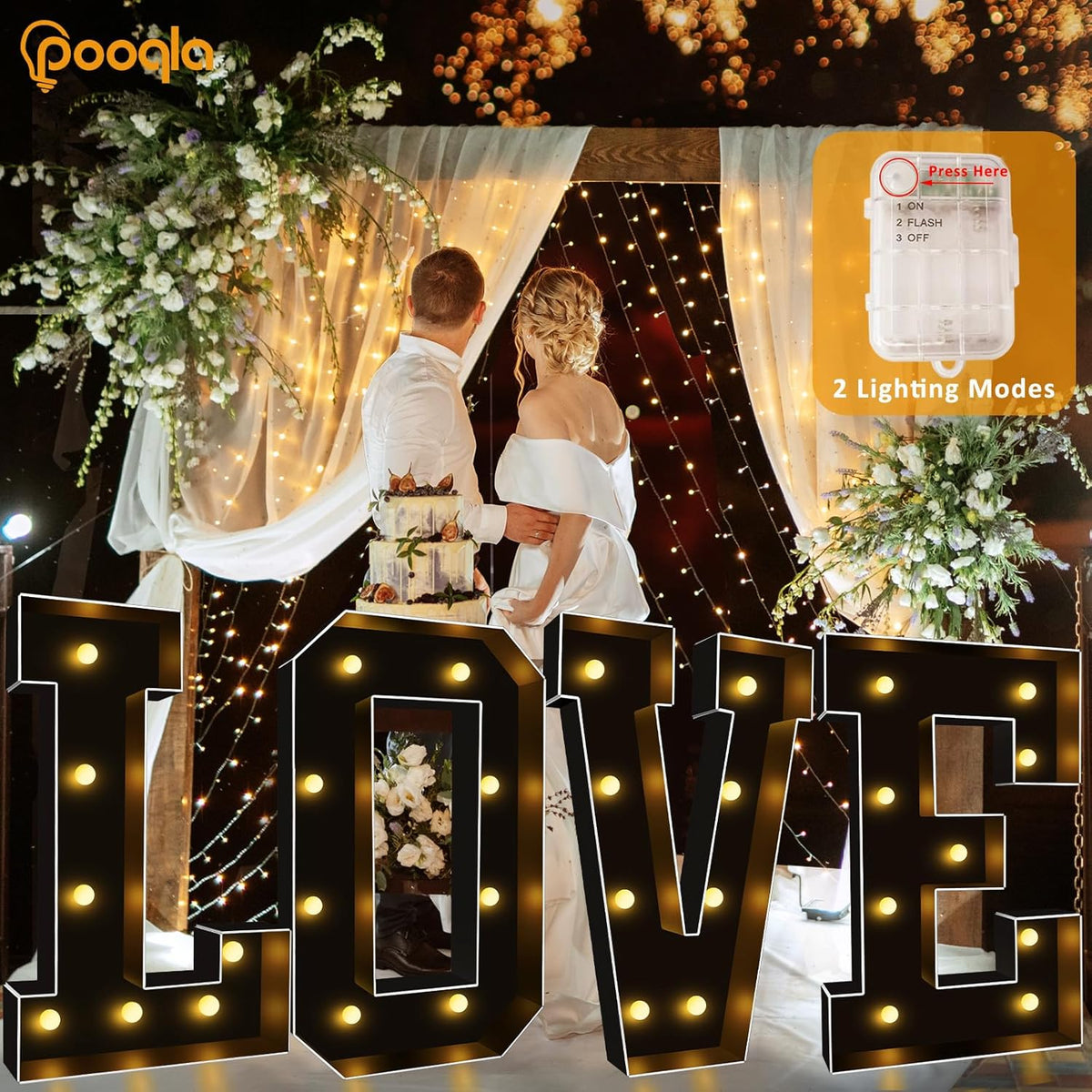 Pooqla 3FT Marquee Light Up Letters, Black LED Party Decor Large Marquee Letters 3 Feet Tall, Giant