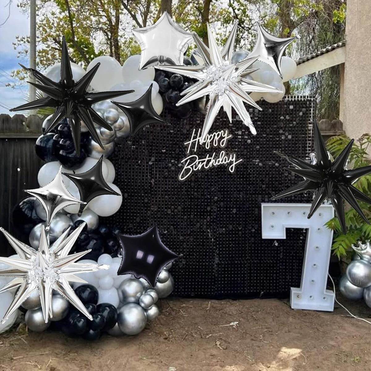 Black and Silver Star Balloons, 22in Large Star Balloons Foil 10in 4-Pointed & Pentagram Balloon