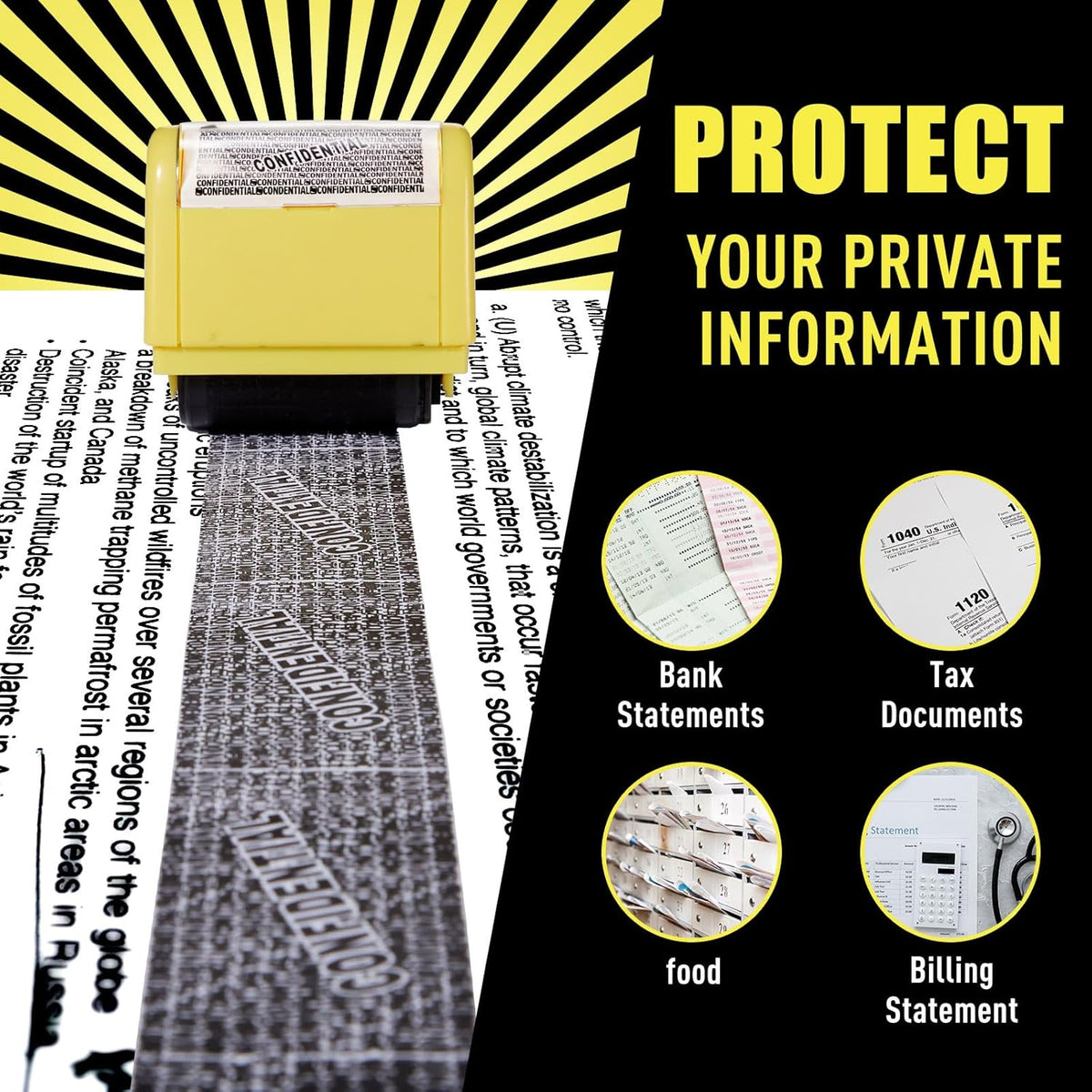 Mimorou 4 Pack Identity Theft Protection Roller Stamps Kit Confidential Privacy Roller Hidden Wide
