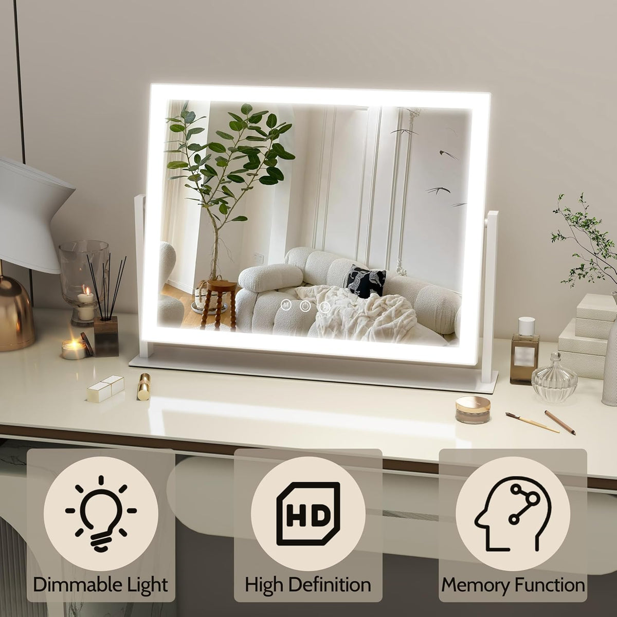 Lighted Makeup Mirror, 16.3"x12.6" Hollywood Vanity Mirror with Lights, 10X Magnification, 3 Color